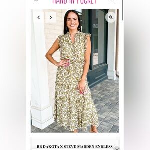 BB Dakota Olive Green Paisley Midi Dress